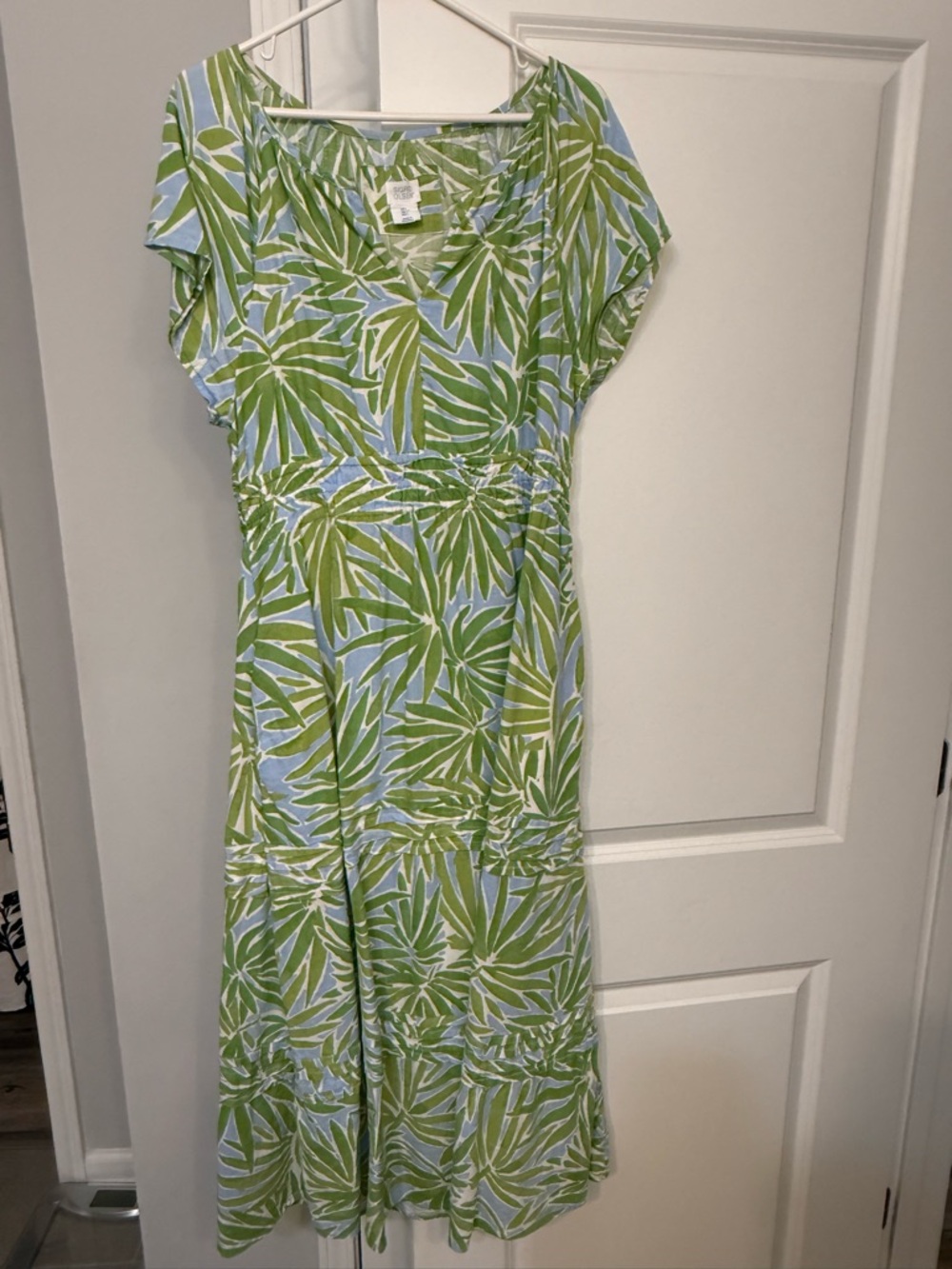 Sigrid Olsen Green and Light Blue Palm-Print Maxi Dress